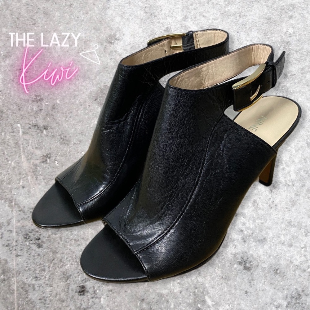 NINE WEST Buckle Ankle Heel Booties Size 7 Black